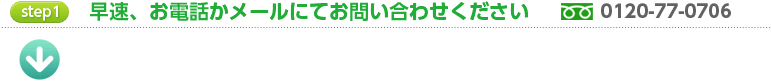 step1 早速、お電話かメールにてお問い合わせください 0120-77-0706